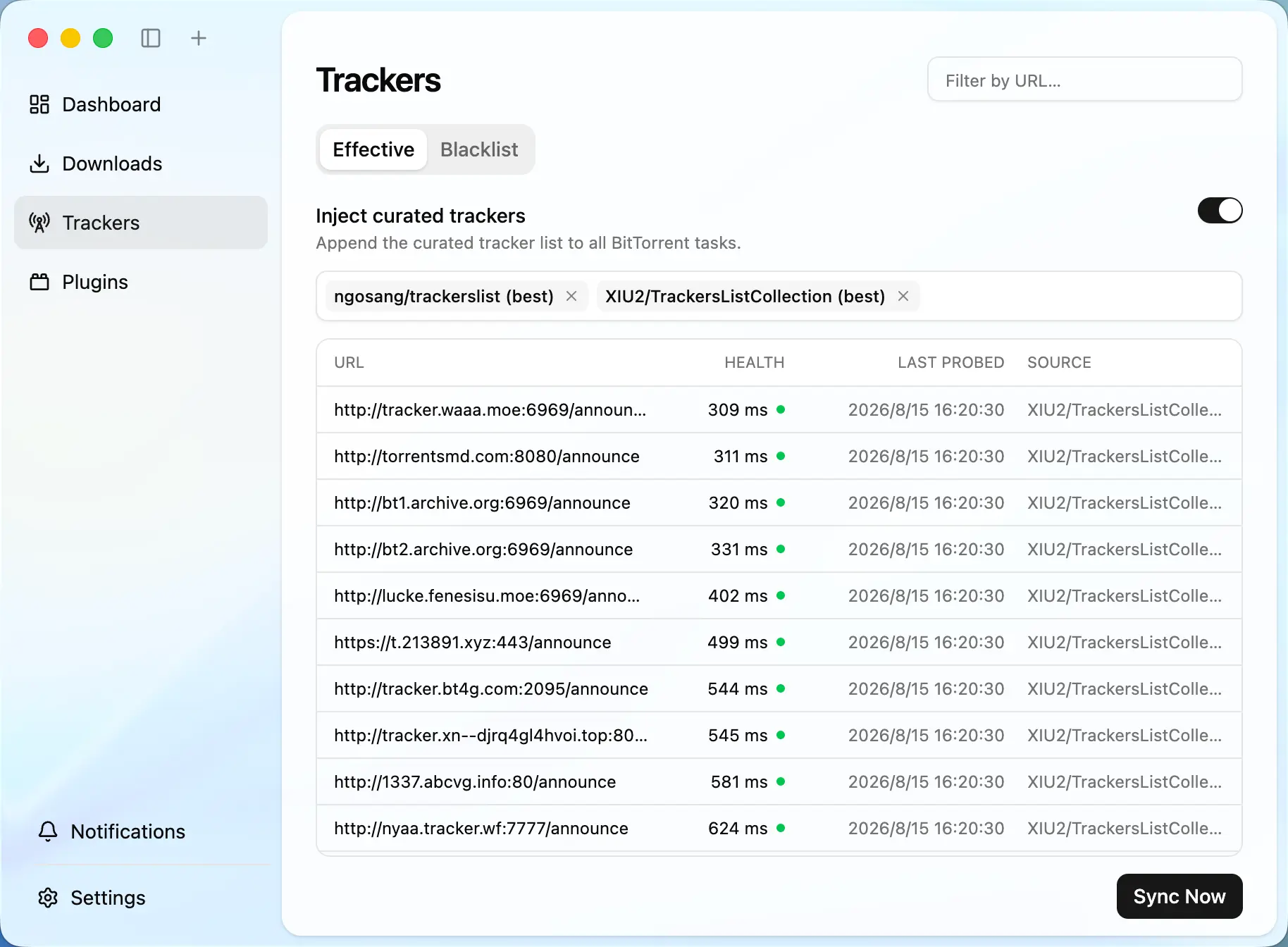 Manage torrent connections — Motrix app interface